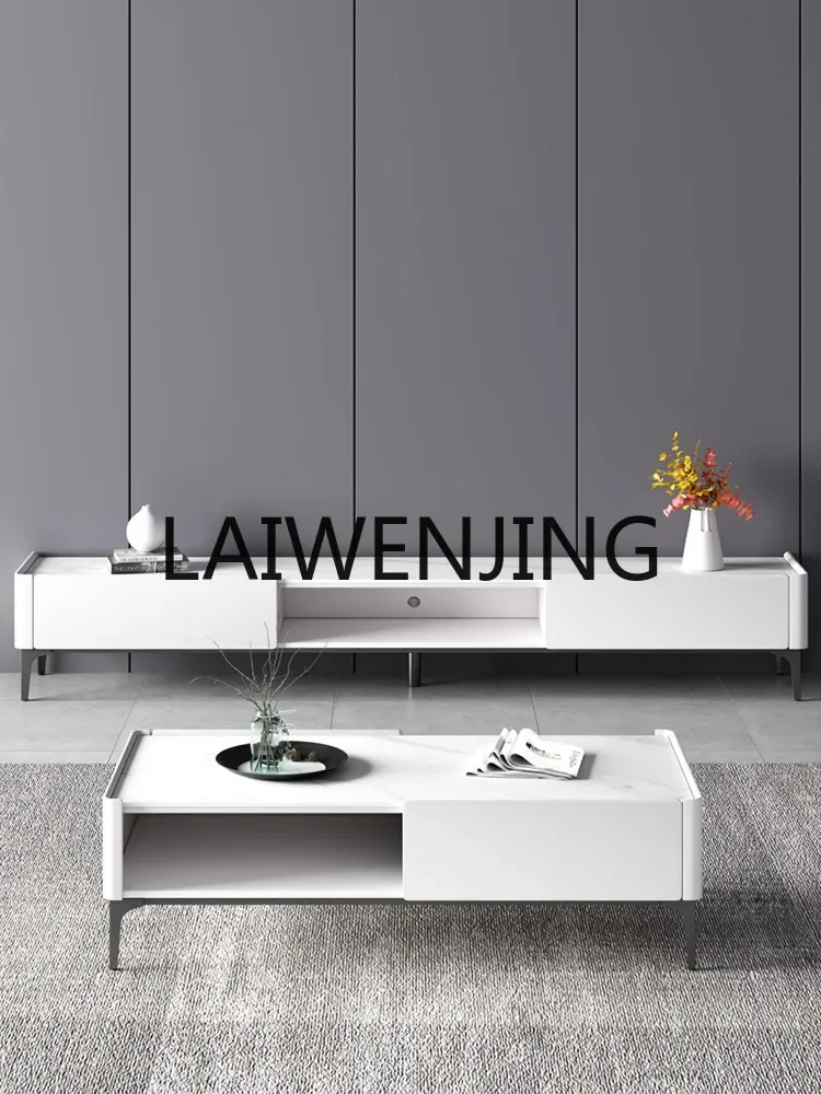 Italian rock slab TV cabinet coffee table combination Nordic light luxury living room complete simple TV cabinet