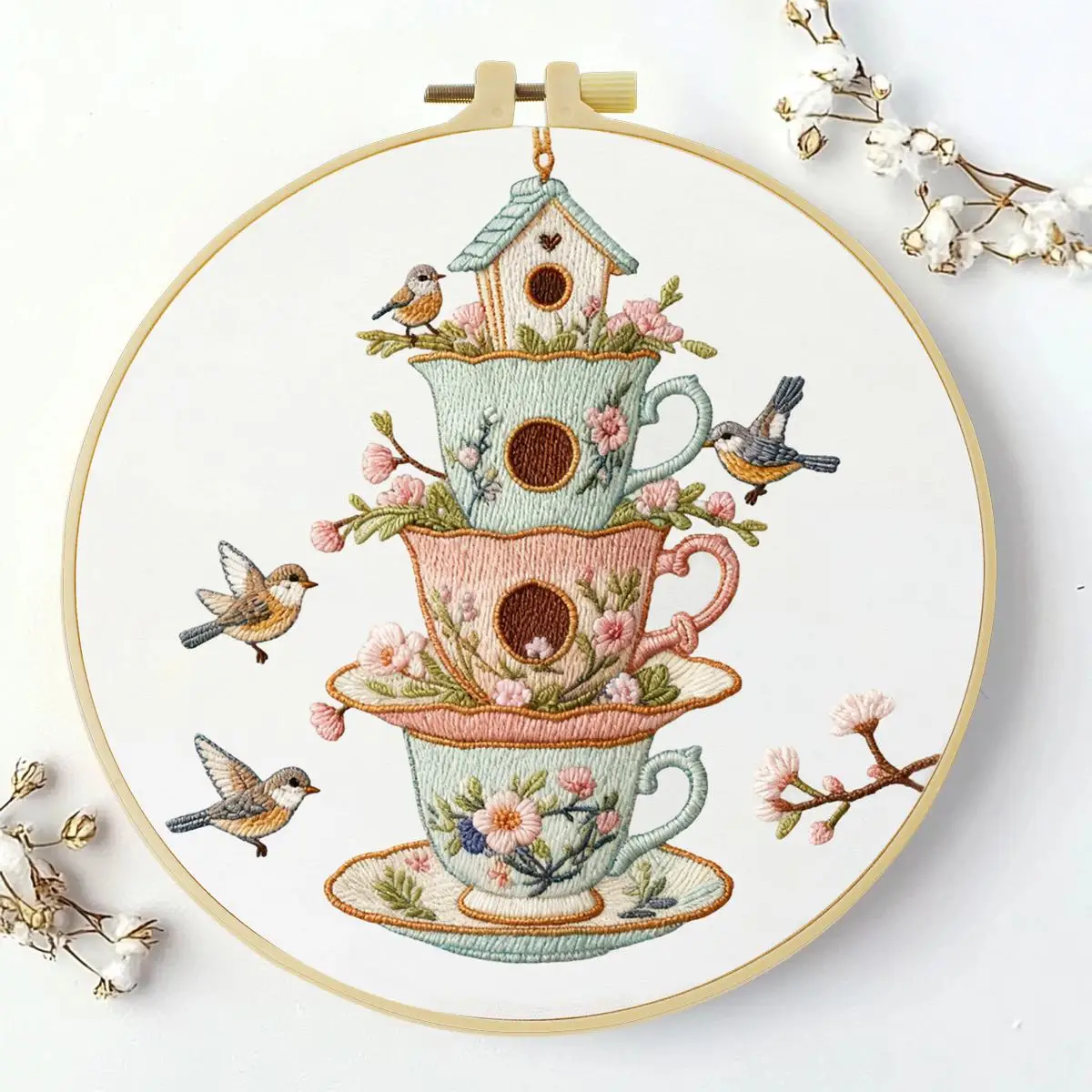 1 Stück 20X20CM/15X15CM 7,87/6,3 Zoll Vogelnest-Stickerei-Starter-Kit DIY-Kit DIY-Stickerei-Set Handarbeiten Nadelkunst – Detail 1
