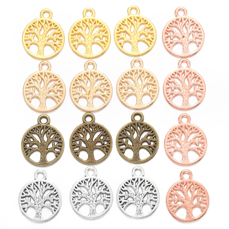 30pcs 5 Colors life Tree Charms Zinc Alloy Pendants for Earrings Necklace Pendants DIY Jewelry Making Accessory 19*15mm Q257