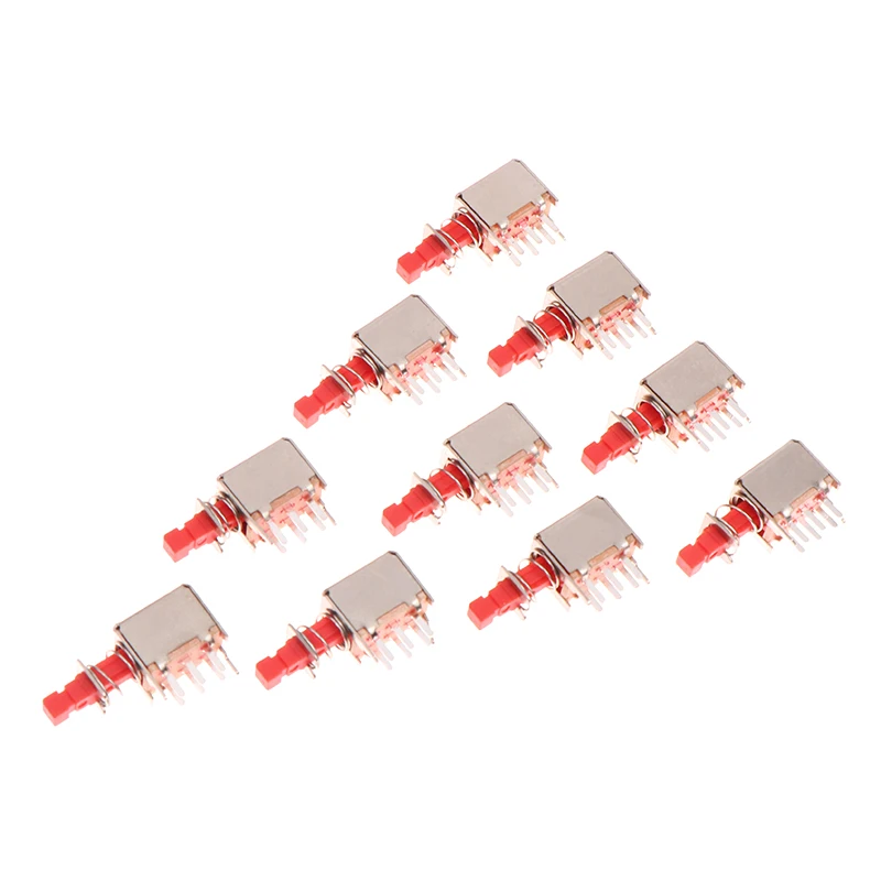 10Pcs A03 Right Angle PCB Latching Push Button Switch DPDT Double Pole 6 Pin Self-locking Key Power Switches