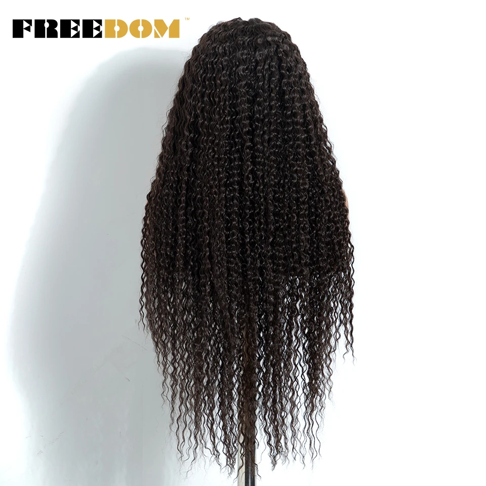 FREEDOM 6x4 Synthetische Lace-Front-Perücken für Damen, 32 Zoll, vorgefertigte, lange, lockige Lace-Perücke, vorgezupfte Haaransätze, Ombré-Braun-Blond, Perücken ohne Klebstoff. – Detail 5