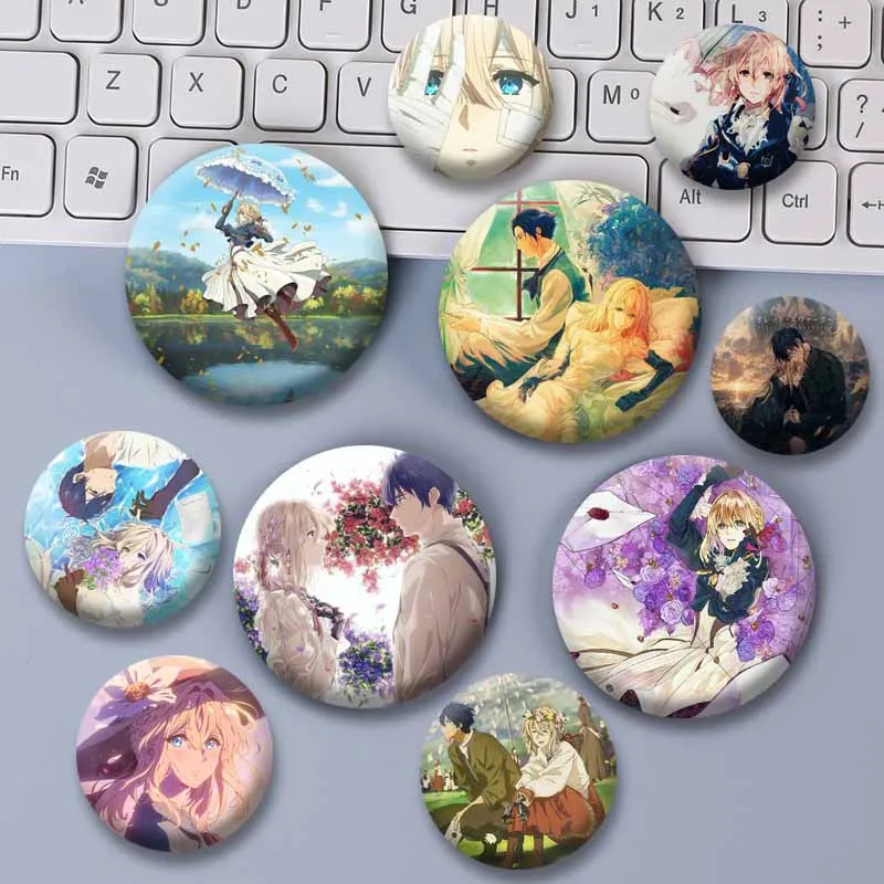 Violet E-Evergarden Anime Peripheral Enamel Pins Animation Round Brooches Cartoon Role Playing Badge Bag Hat Jewelry Ornaments