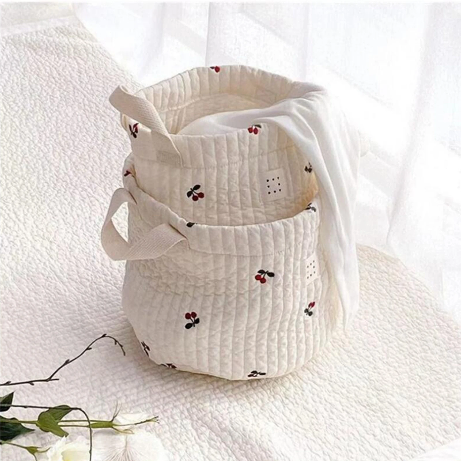 Cotton Cartoon Embroidery Storage Basket Baby Diaper Clothes Toys Bag Multi-Use Storage Bag Decor Organizer Bins Tote Bags