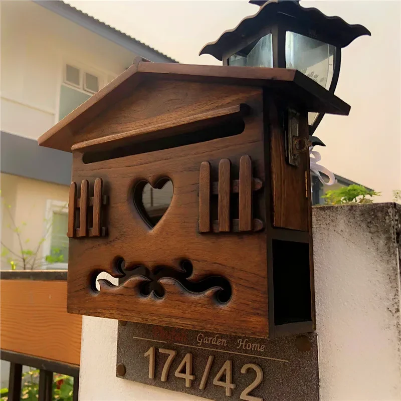 Villa solid wood message box, opinion report box, outdoor wall rain proof donation box for rural areas