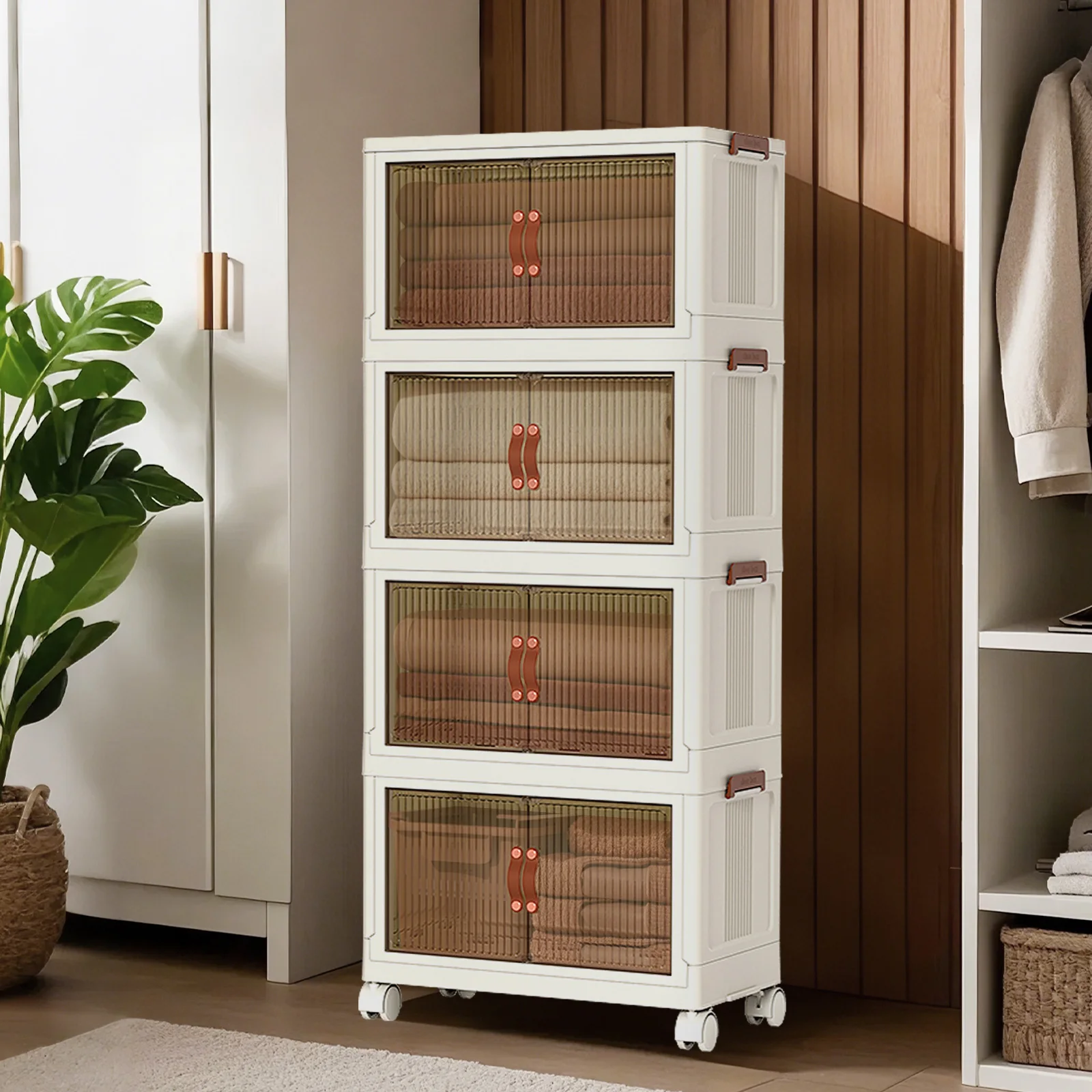 

Plastic Stackable Storage Bins,4 Pack 72QT Folding Storage Boxes Closet Organizers and Storage Boxes for Bedroom Dorm