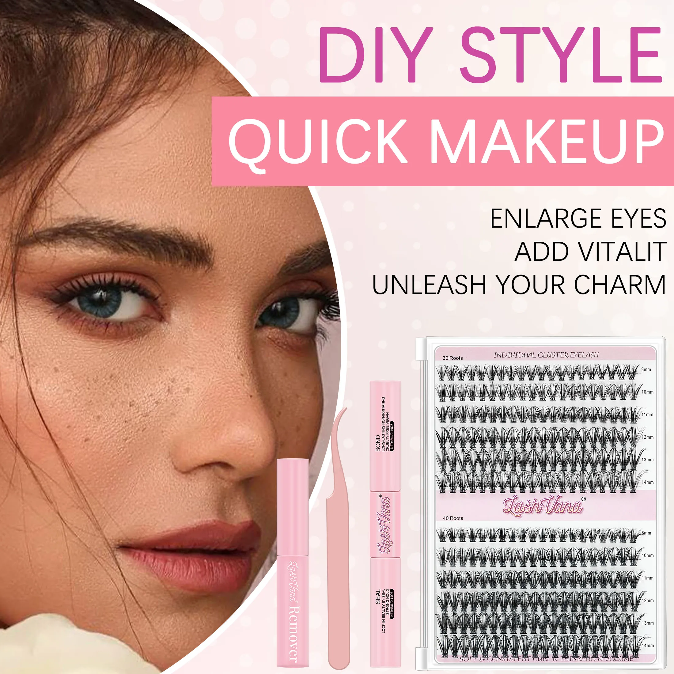 Kit di estensione ciglia fai-da-te 240P Cluster ciglia individuali con pinzette per rimozione legame e guarnizioni Pennello per ciglia per set di trucco per autoapplicazione