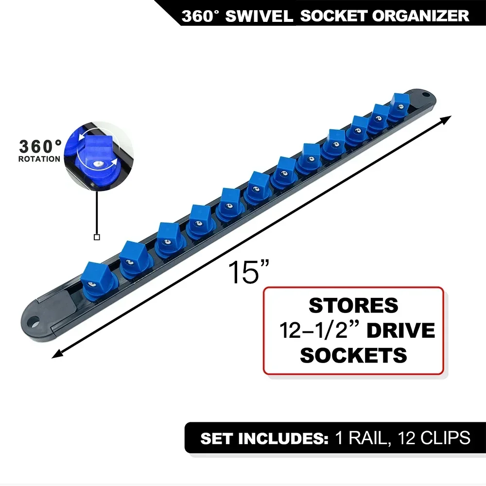 ABS Socket Organizer, 1/4 inch 3/8 inch 1/2 inch, 360 °   Draaibare contactdozenhouders van topkwaliteit