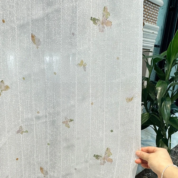 American Country Style Pastoral Romantic Printed Small‑Butterfly Sheer Curtain Transparent Sheer for Living Room Balcony Doorway