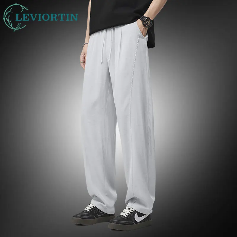 

Лляные тонкие брюки High Street Tencel, мужские летние каникулы 2025 года, свободные драпированные прямые брюки из ледяного шелка, устойчивые к морщинам, для мужчин