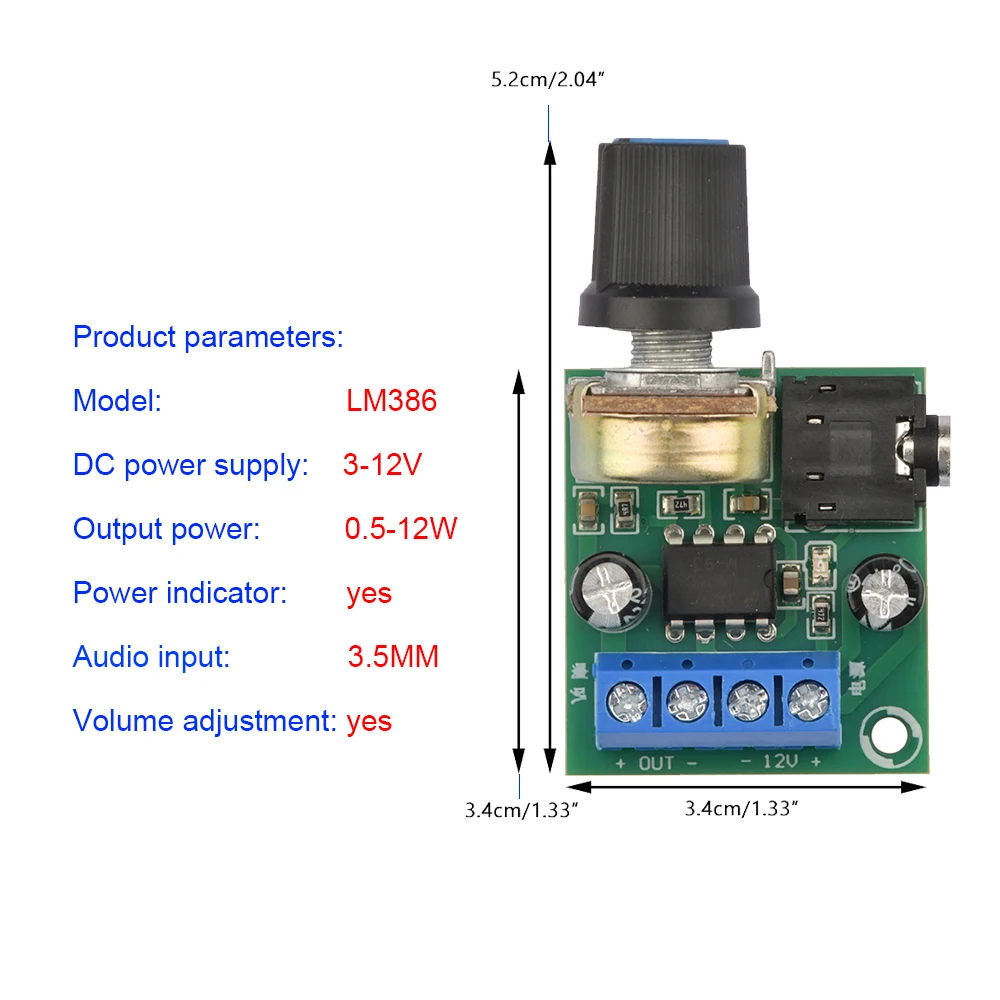 DC 3V-12V LM386 Mono Mini Power Amplifier Board YX1667 Audio Power Amplifier Board Adjustable Volume Mini Power Amplifier Module