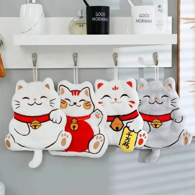 7.5*9in Soft Cat Hand Towel Coral Velvet Quick Drying Wiping Towel Hanging type Thickened Bathroom Hanging Towel Bathroom