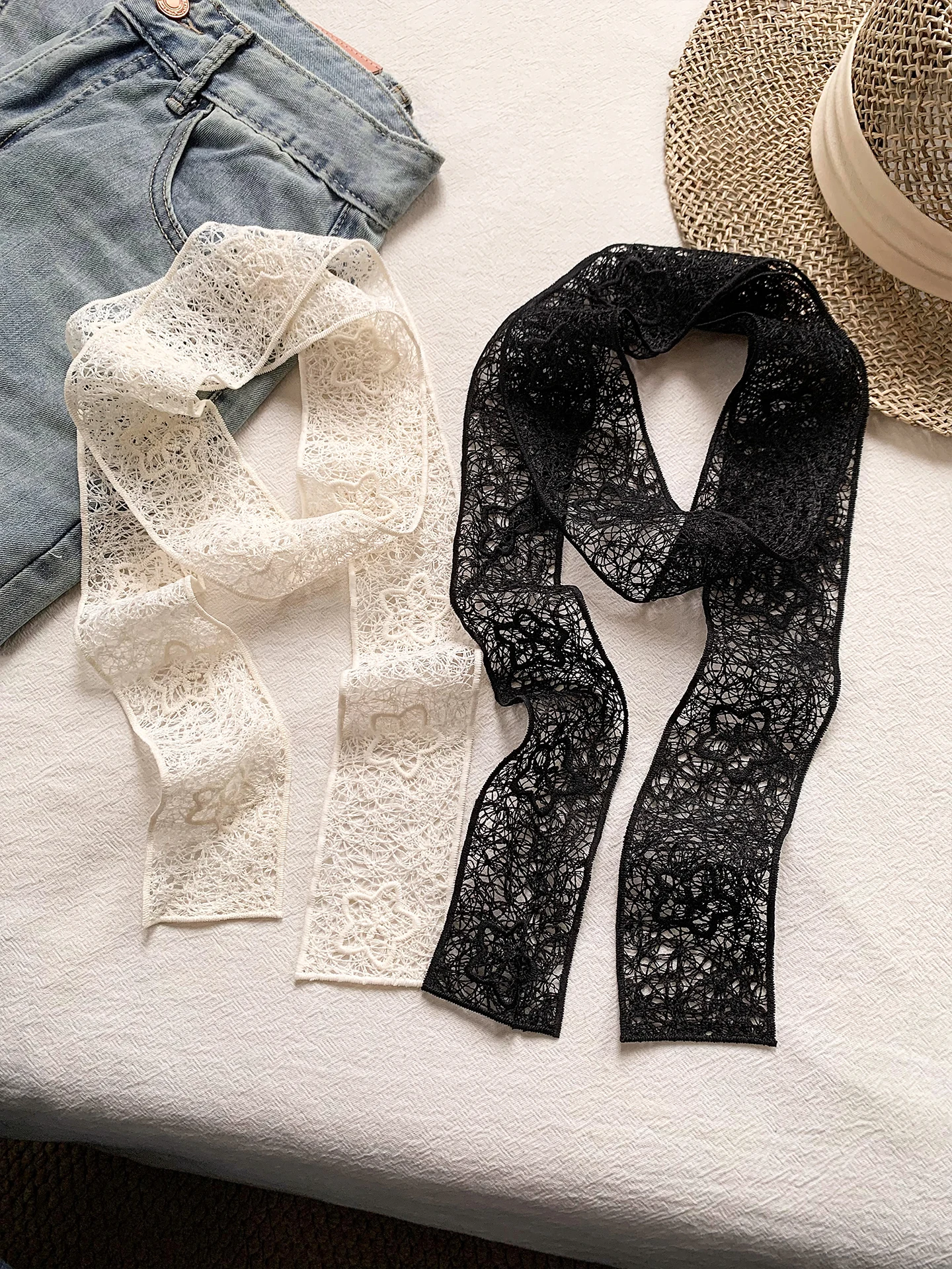 lenco-longo-estreito-de-renda-branca-elegante-feminino-gravata-de-verao-decorativa-versatil-estilo-coreano-unissex-para-estudantes-e-casais-primavera
