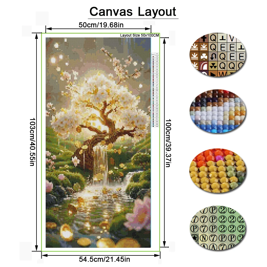 Fullcang Diy Large Size Diamond Painting Kits Tree of Life Full Mosaic Embroidery Wealth Trees Landscape Picture Wall Decor