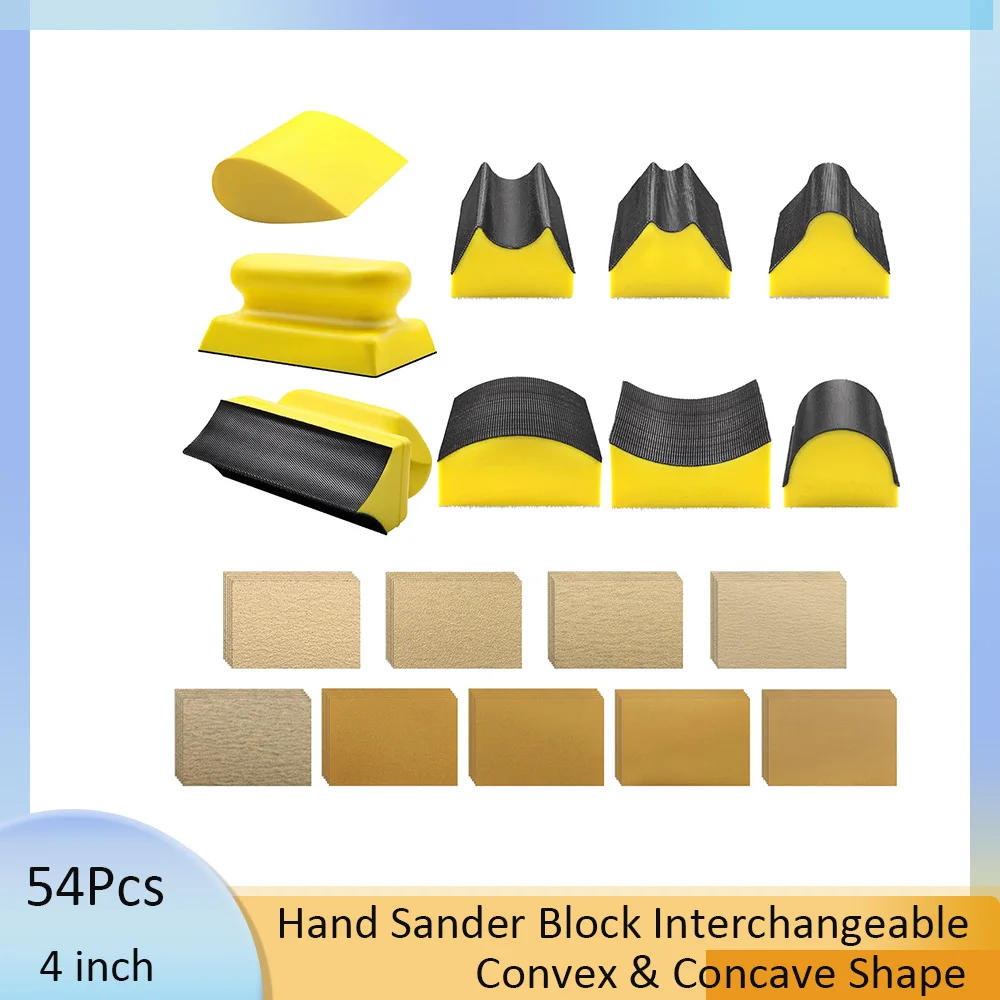 

9 PCS Contoured Profile Hand Sanding Block Interchangeable Assorted Shape with 45 Pcs Sandpaper for Auto, Woodworking, Furniture