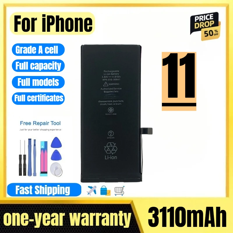 

Battery for IPhone 11 Mobile Phone Battery High Quality High Capacity Battery Replacement Bateria Grade A Cell with Tools