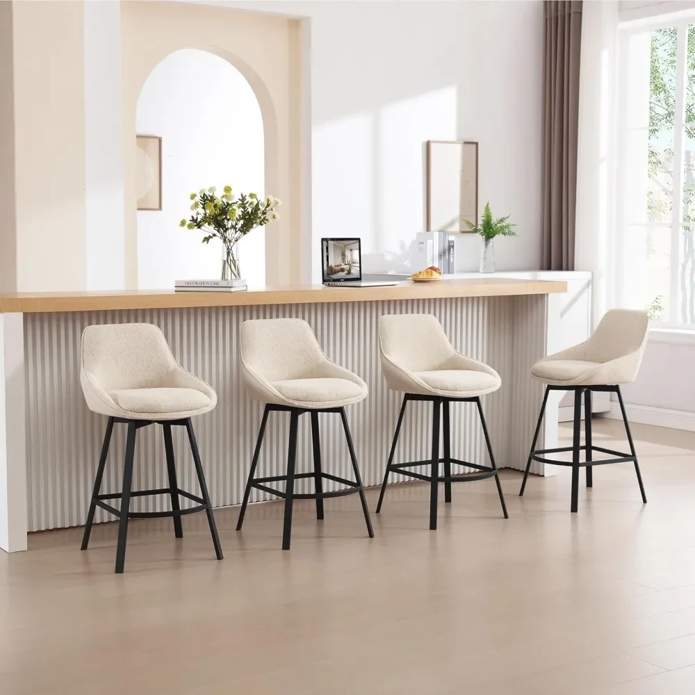 Swivel Counter Altura Bar Banquetas, tecido de linho estofado, Modern Barstools, conjunto de 2, 26 in