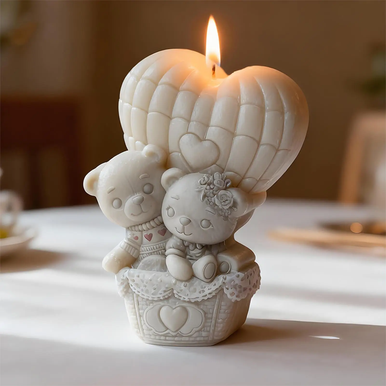 

Molds For Candle 2 Pieces Romantic Making Mould 3D Stereo Bear Shape Silicone Candle Molds For Dating DIY Holidays Wedding