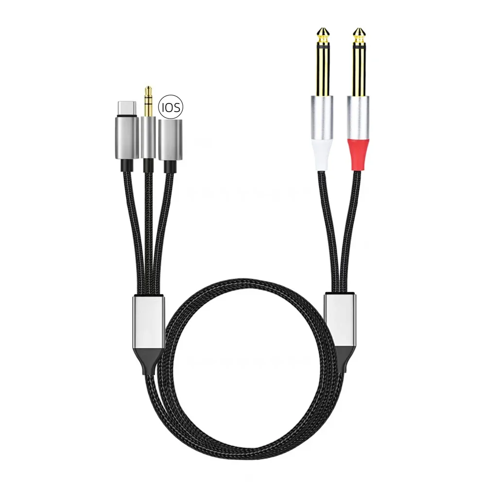 3in1 Audio Cable USB-C/8Pin/3.5mm To 2 Dual 6.35mm Jack 1/4\