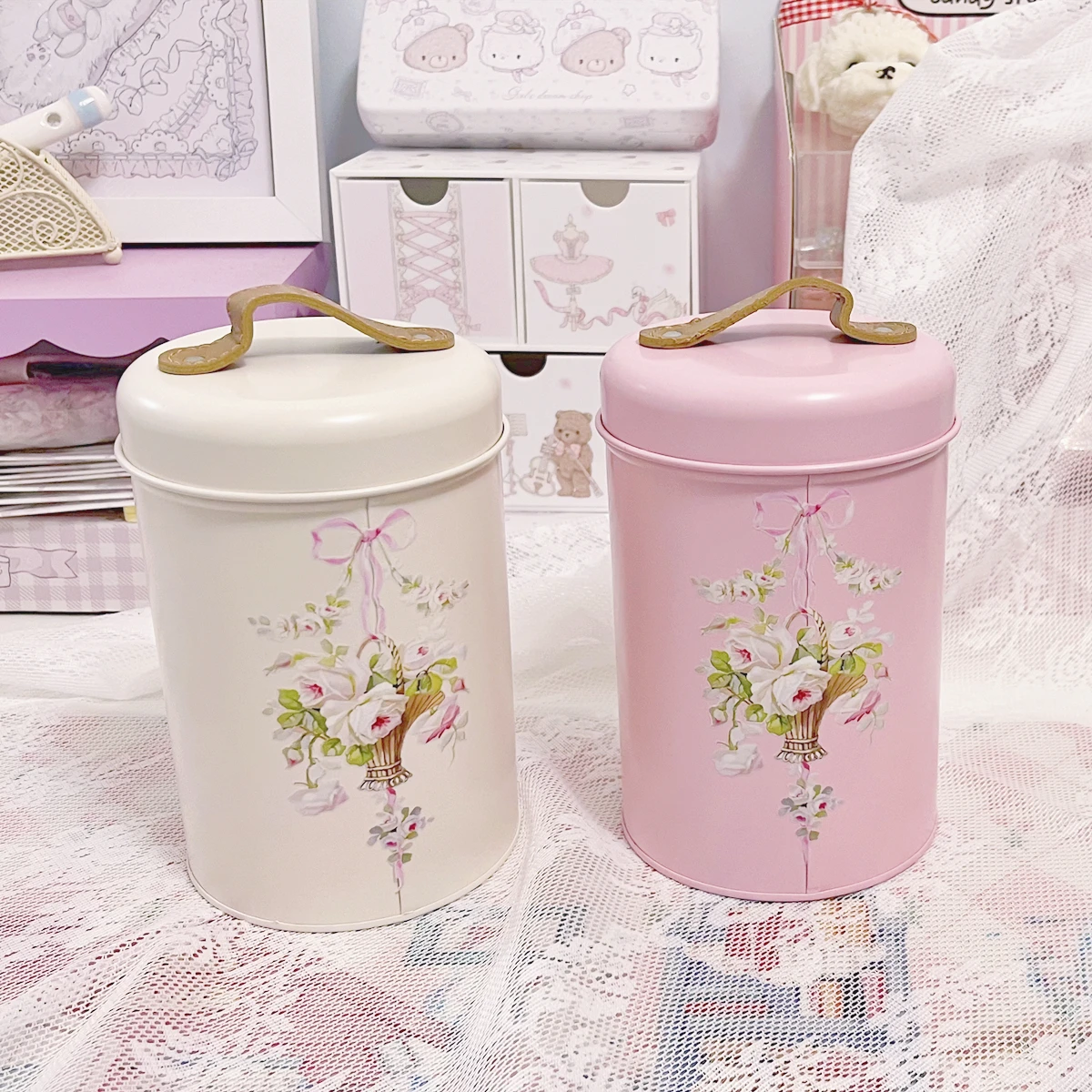 High-End Pink Boxes Solid Metal Storage Box Coffee Tea Cans Candy Container Large Capacity Home Organizer