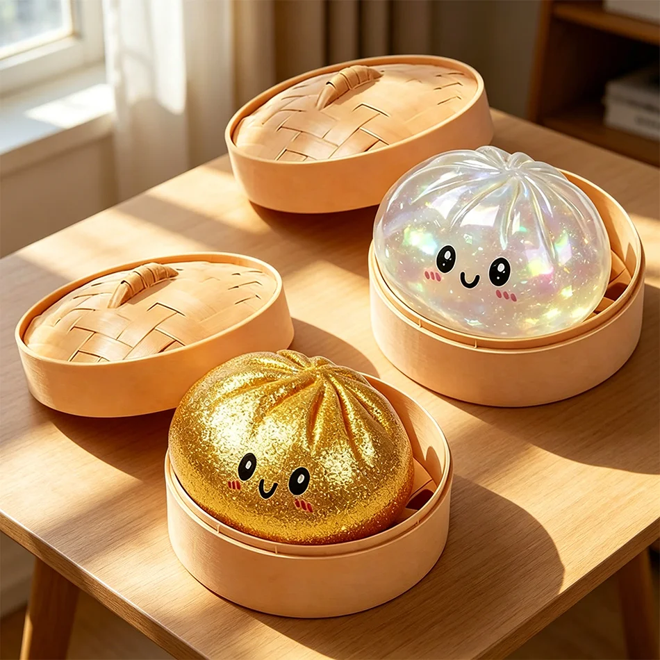 Meistverkaufter Glitzer-Dumpling-Squishy mit Box, Stressabbau-Quetschspielzeug, lustiges Fidget-Spielzeug, perfektes Geschenk für Fans