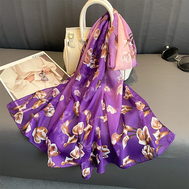 Moda impressa floral chiffon hijab cachecol feminino pareo senhora bandanas toalhas de praia verão muçulmano véu envoltório feminino foulard