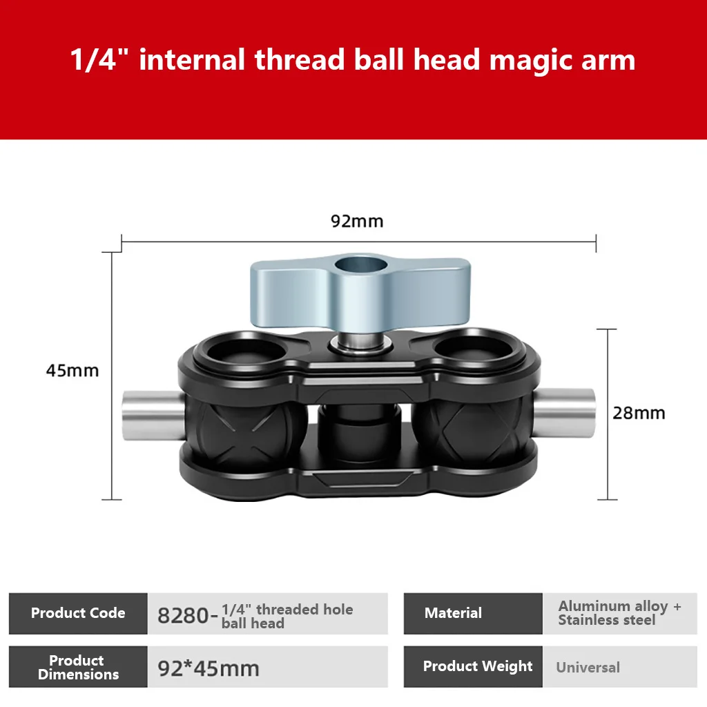 Magic Arm 92-103MM Dual 1/4" Schraube 360° ° Kugelkopf Verstellbarer Gelenkarm für Kamerakäfig Gimbal Stativ Monitor Mikrofon – Detail 11