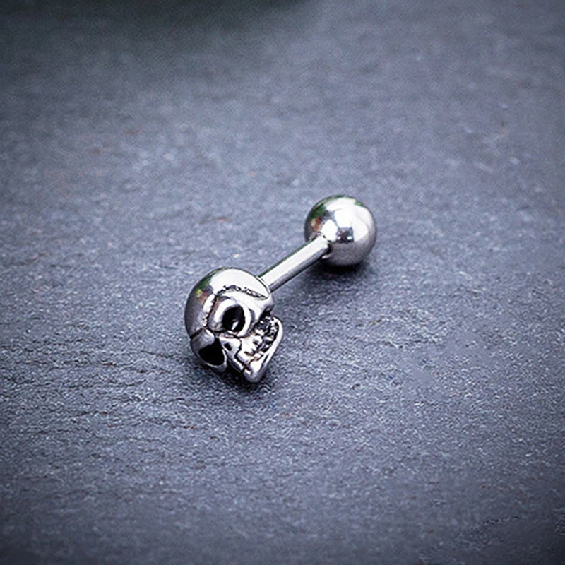 1PC Small Skull Earring Stainless Steel Punk Gold Color Lobe Piercing Tragus Screw Stud Ear Accessories Men Women Jewelry CC204