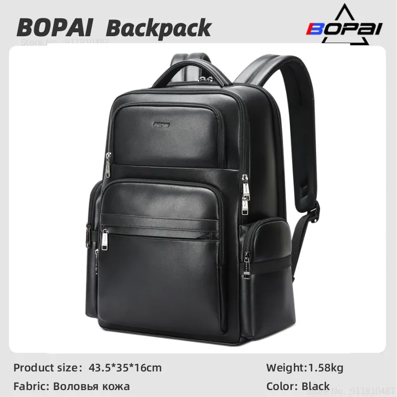 

BOPAI Cow Skin 100% Genuine Leather Men's Luxury Backpack Fashion Large Capacity School Bag For Boy Leather Laptop Backpack Bag