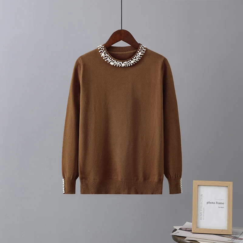 HLBCBG New Autumn winter women Temperament sweaters and pullovers long sleeve casual Pearl sweater slim knitted jumpers Sweater