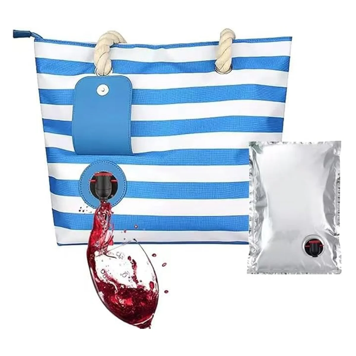 AA87Bolso de mano para vino, bolso enfriador de vino de playa para regalo de viaje, portador de vino aislado a prueba de fugas con boquilla oculta