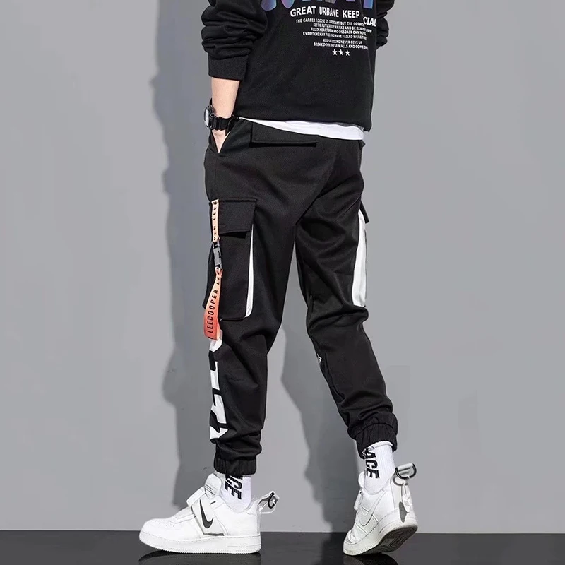 الرجال السراويل البضائع غير رسمية الذكور شارع العليا الخصر الرباط فضفاض متعدد جيب السراويل موضة مستقيم الساق السراويل المريحة #6