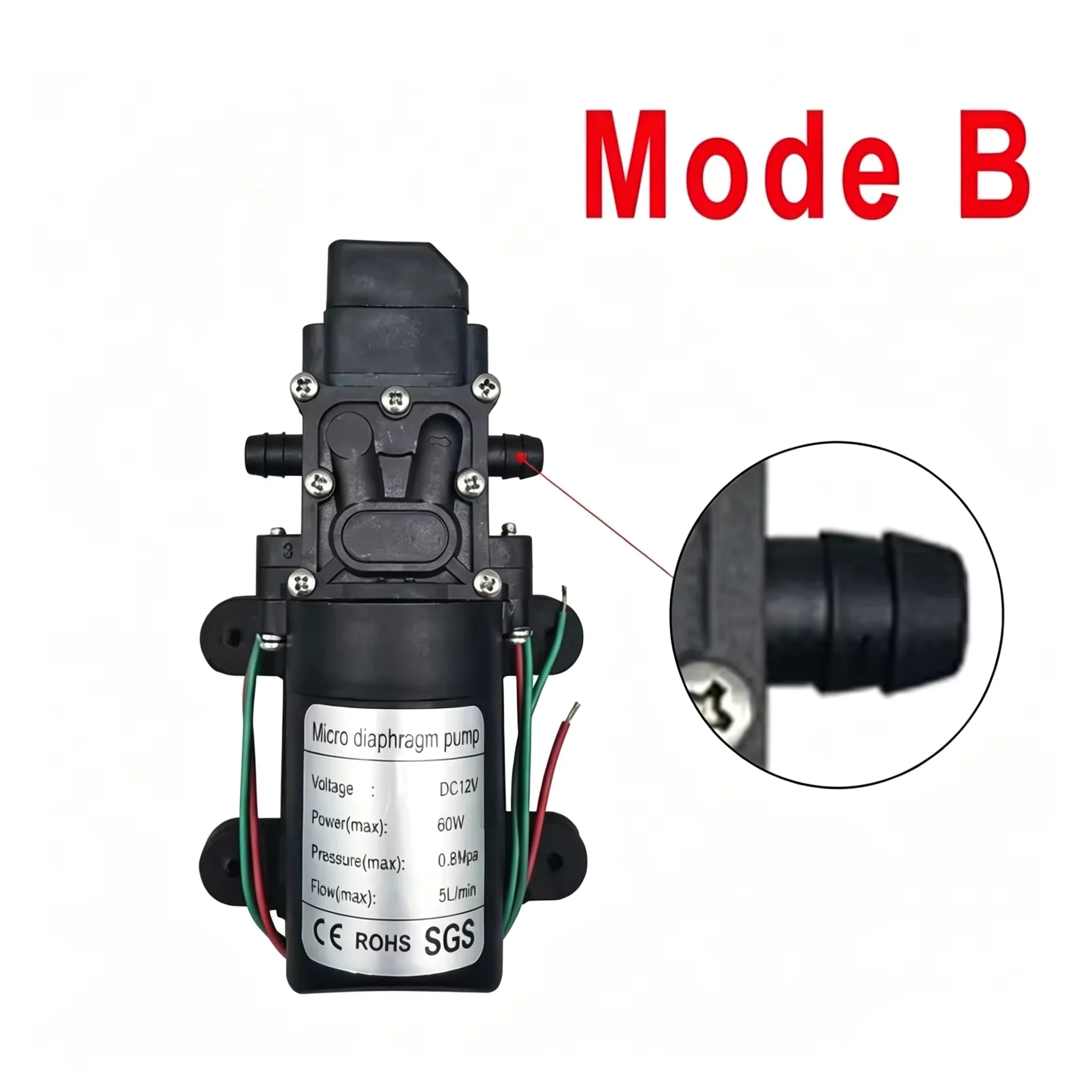 Mini Bomba de Diafragma Eléctrica de 120 PSI, 60 W, 5 L/Min, Alta Presión, CC 12 V, Autocebante, para Lavadora, Pulverización de Pesticidas