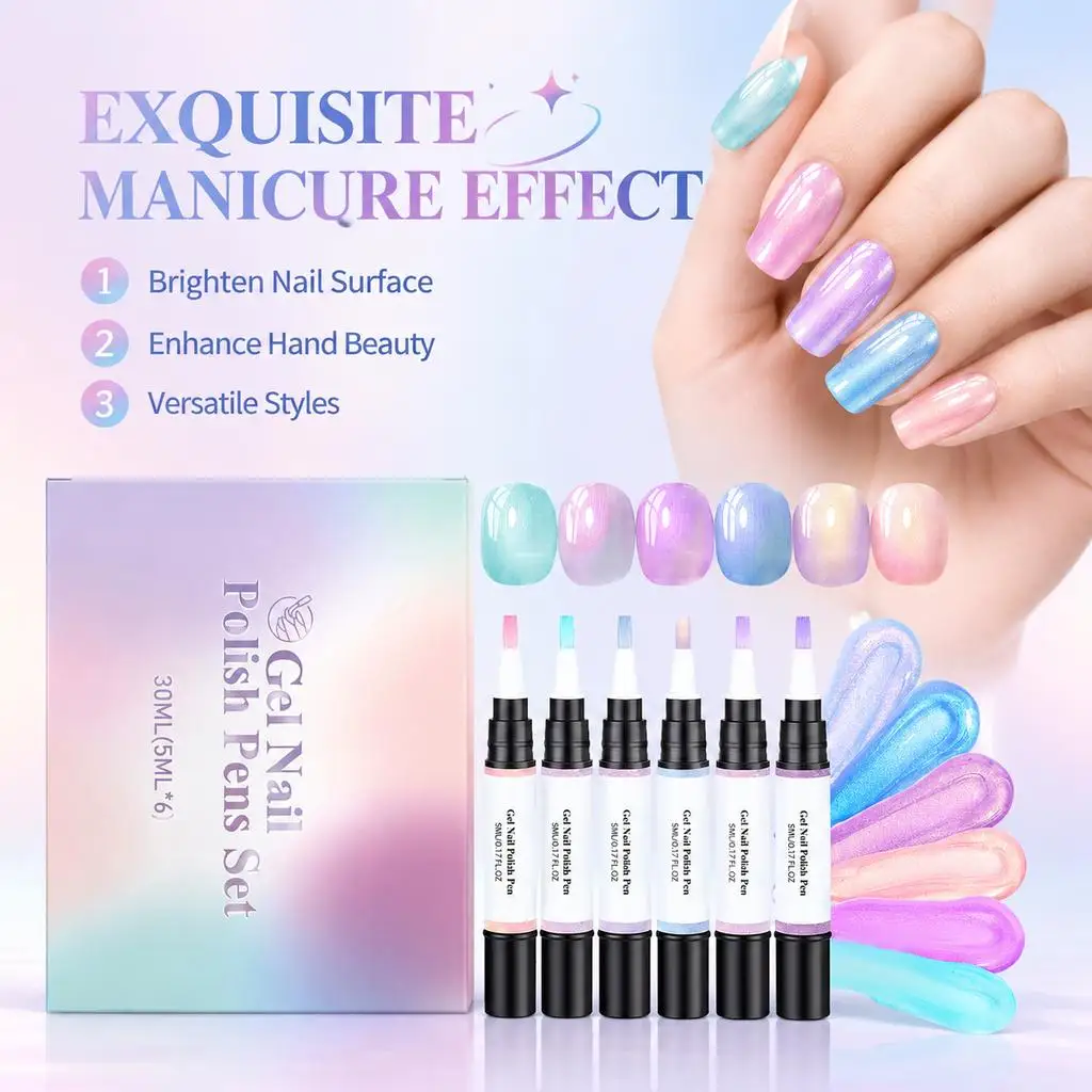 Pearl Color 3 in 1 Gel Polish Set,DIY Nails Creative Design Quick Dry Long Lasting Nail Polish Pens For Beginner Home Manicure