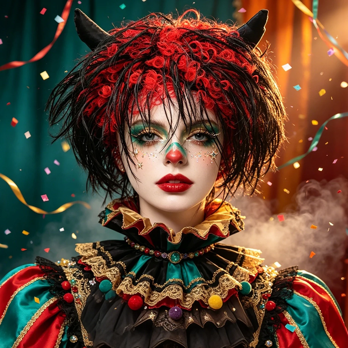 Devil Horn Short Messy Wig Black Red Mixed Synthetic Spiky Curly Wig Halloween Cosplay Carnival Costume Party Headwear ForUnisex