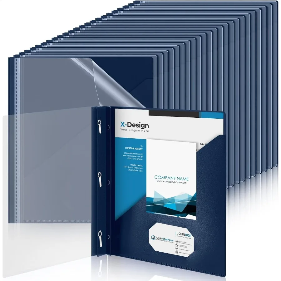 

48 Pack Clear Front Report Covers with 3 Prongs Fasteners 11.42 x 9.45 Inch Plastic Presentation Folders Bulk 90 Sheet Capacity