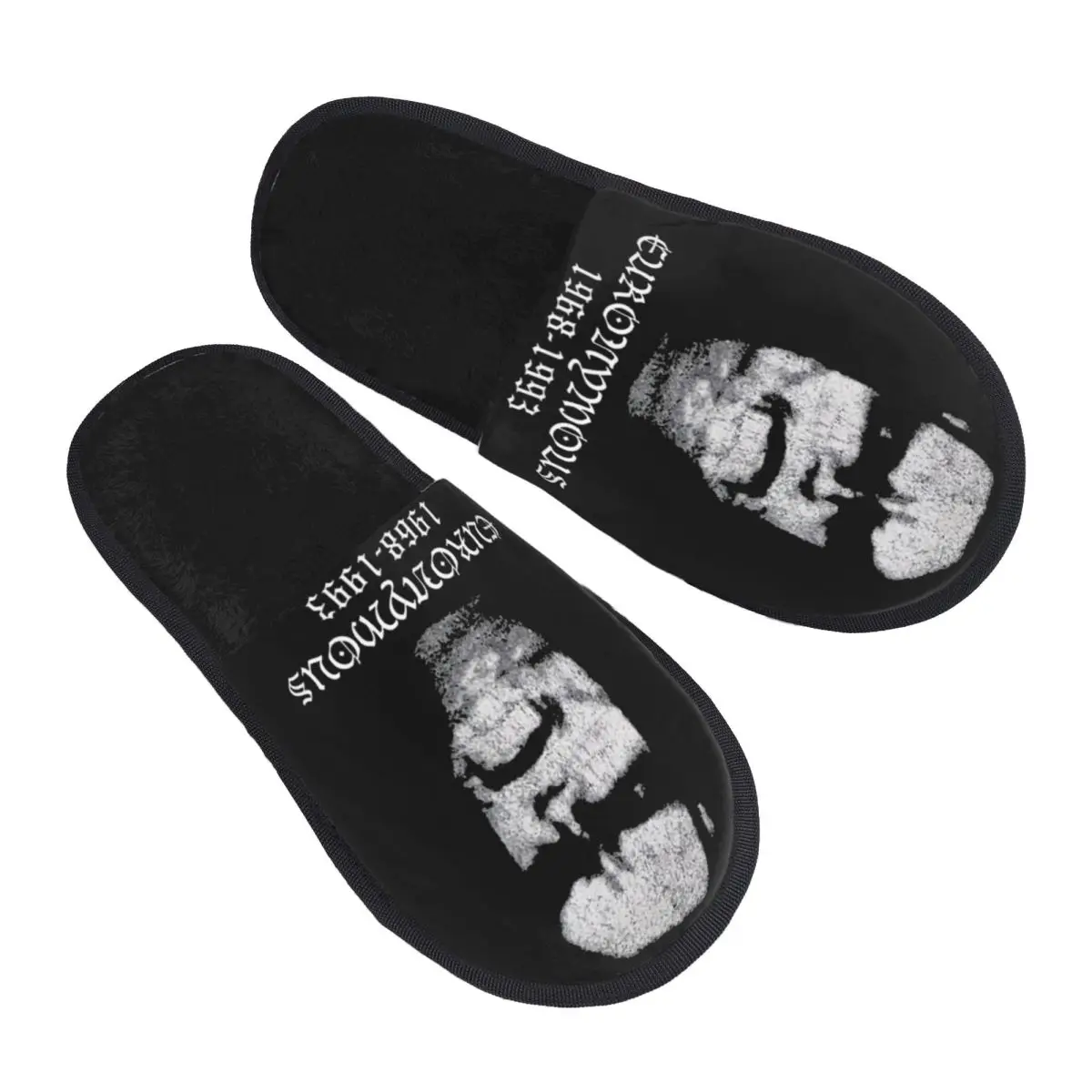 Winter Furry Cotton Slippers Euronymous Norwegian Mayhem Black Metal Merch Household Fur Slippers Slides Cozy Non-slip Slides