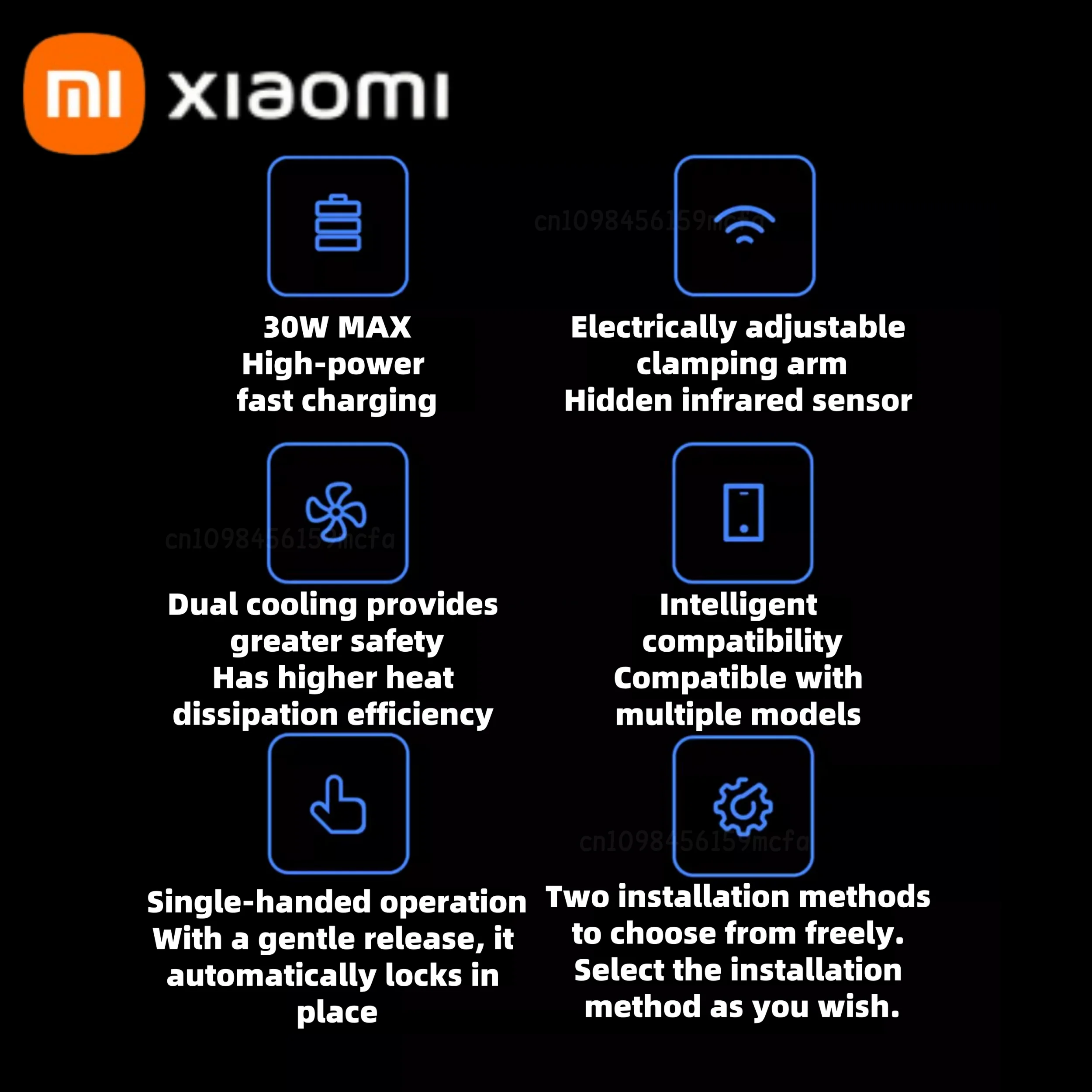 شاحن سيارة لاسلكي Xiaomi 30W Max، شحن فلاش سريع لاسلكي يدعم إيقاف التشغيل وحامل هاتف توسيع حثي