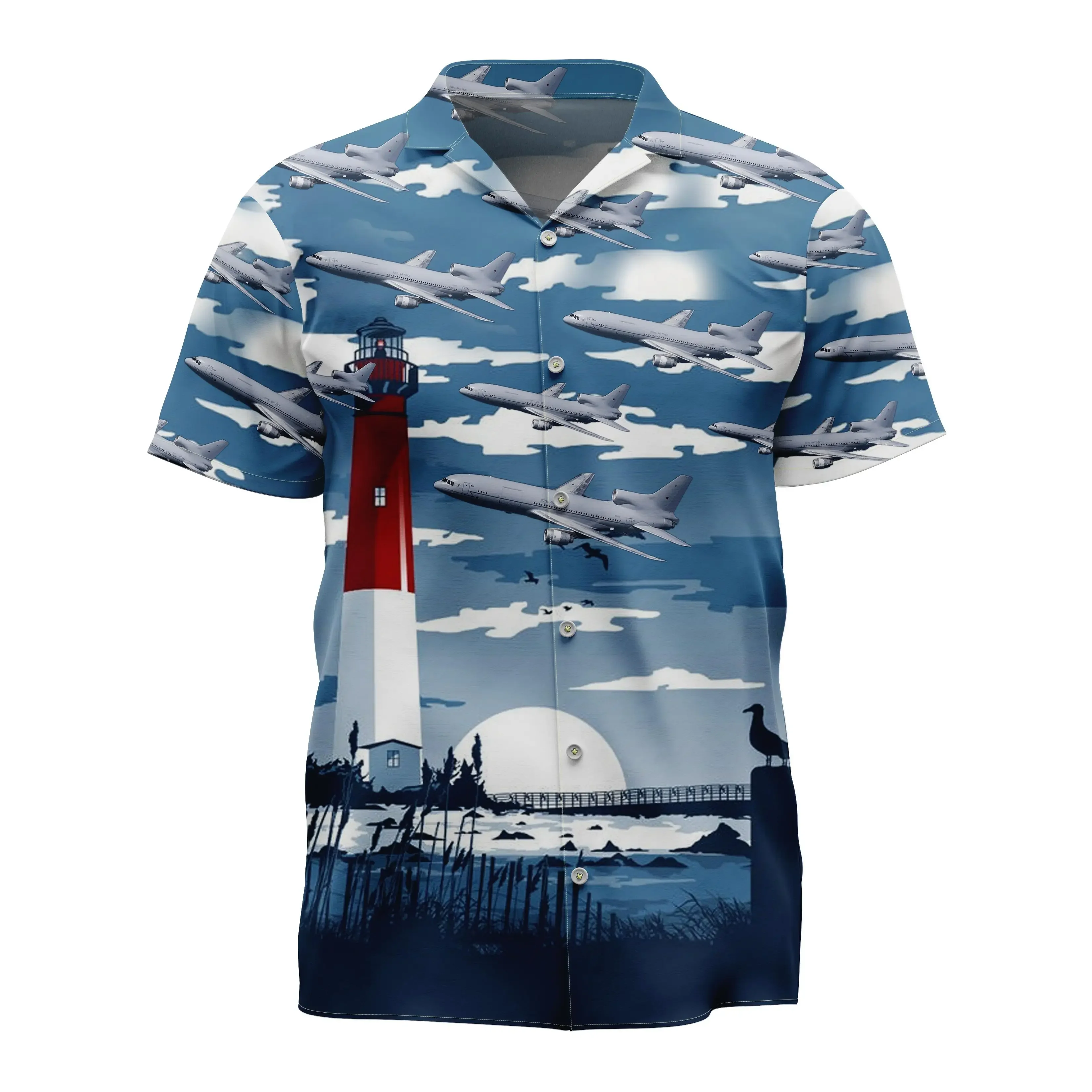 Jumeast Airplane Short Sleeve Hawaiian Shirt Landscape Graphics Polyester Aloha Shirts Tropical Leaves Casual Man Clothing