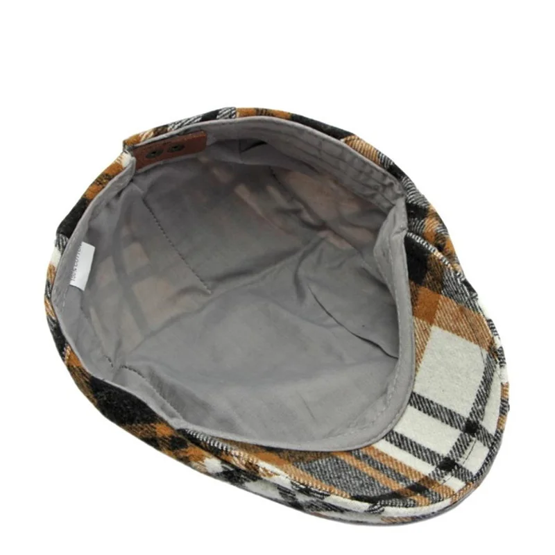 2023 Autumn Cotton Plaid Print Newsboy Caps Flat Peaked Cap Men and Women Painter Beret Hats 139