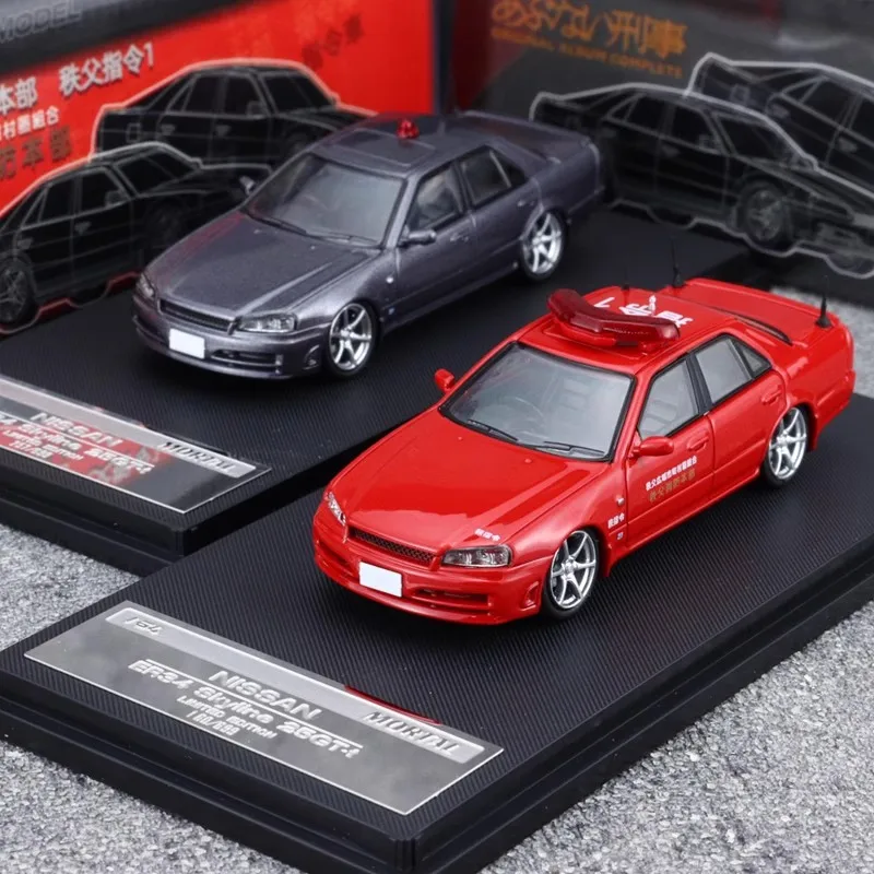 Nuevas existencias Mortal 1:64 Er34 Skyline 25gt versión motor de bomberos coche de policía simulación aleación fundida modelo en miniatura juguete para regalo personalizado