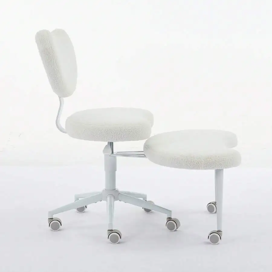 Teddy Fabric Cross Legged Office Chair, Criss Cross Desk Chair With Wheels & Lumbar Support, Adjustable Stool For Fidgety Sitter