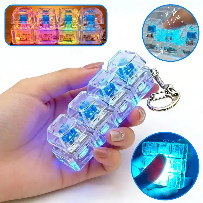 Jouets anti-stress pour clavier, porte-clés LED en cristal, gadget de décompression pour les doigts, jouet clicker anti-stress