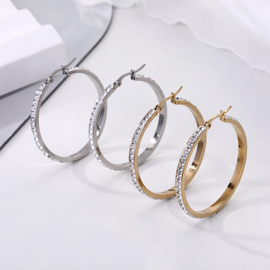 2pc/light luxury high-end hoop earrings for women, stainless steel inlaid with zirconium, fashionable and versatile jewelry