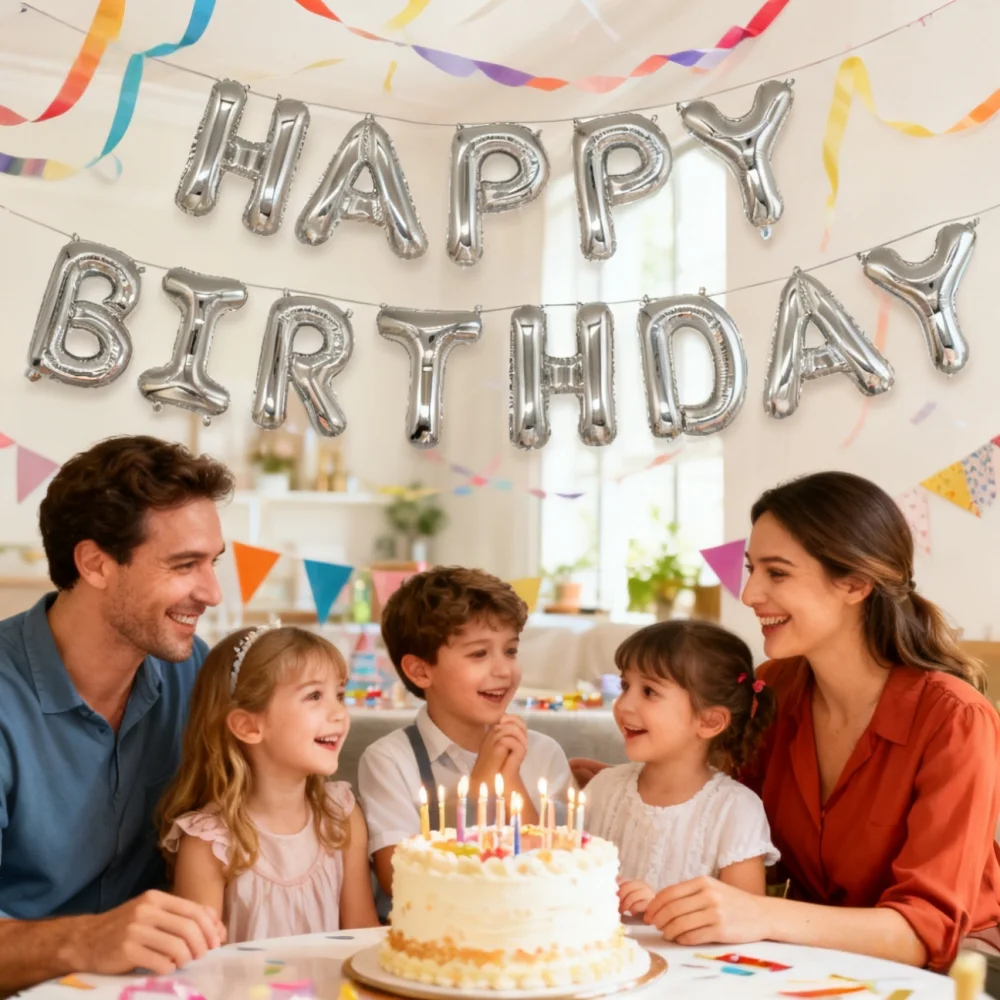 

16 inch Silver Letters Balloons Happy Birthday Foil Balloons for Party Baby Shower Girls Boys Kids Adult DIY Decoration Supplies