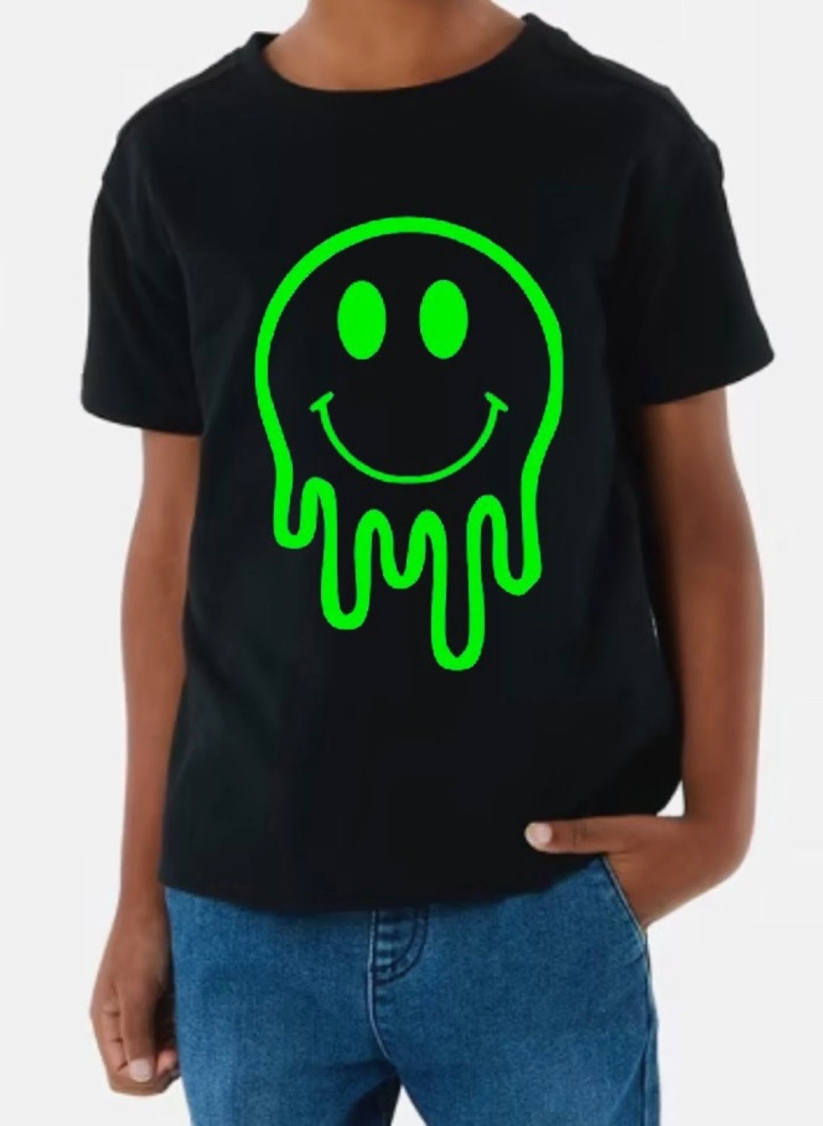 Kreativer Stil Neon Melting Smiley Print Kinder T-Shirt Kinder T-Shirt Sommer Mädchen Jungen Shirt Casual Tops Crewneck Kleidung