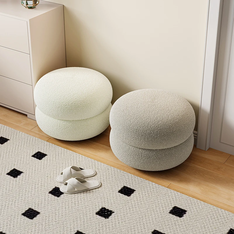 

Home Shoe Bench Entryway Stool Creative Cloth Round Ottoman Seat Viral Aesthetic Puff Stool for Hallway Bench