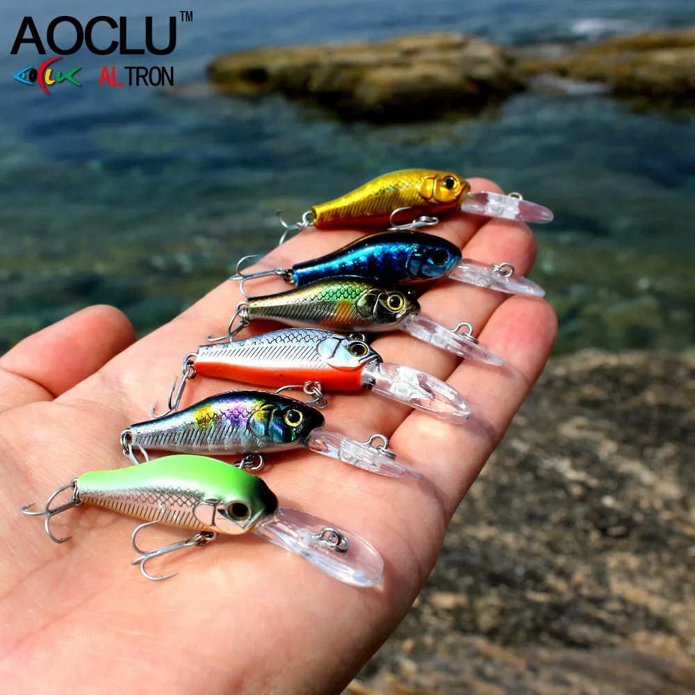 AOCLU Mini Floating Crank 35cm 2.4g Deep Diving 1.2m Hard Bait Minnow Shad Fishing Lures Bass Trout Saltwater 14# VMC Hooks