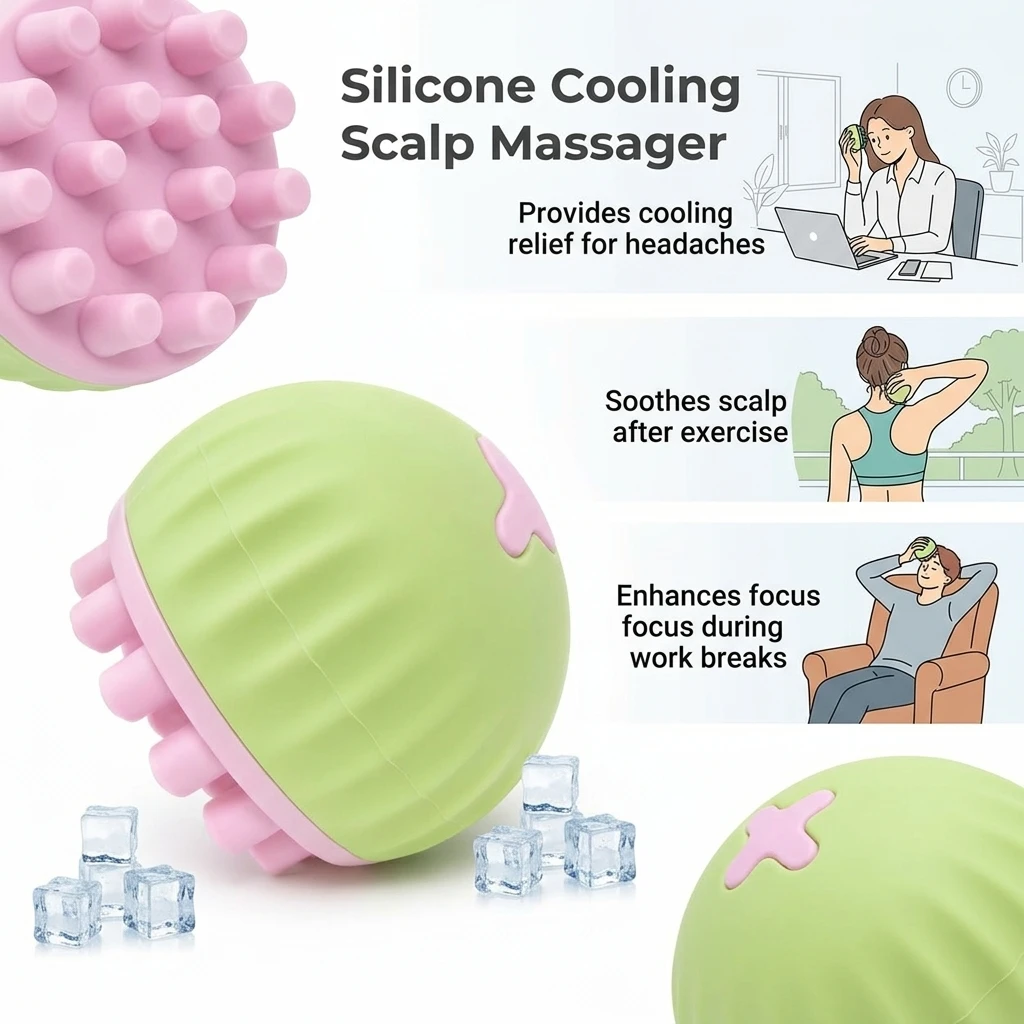 Silicone Ice Scalp Massage Comb Food Grade Hemisphere Quick Cooling Massager for Office Home Stress Relief Portable Relax Tool