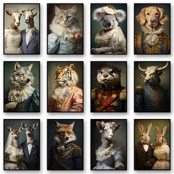 Vintage Animal Portrait Deer Couple Rabbit Horse Koala Posters and Prints Canvas Printing Wall Art Picture for Living Room Decor