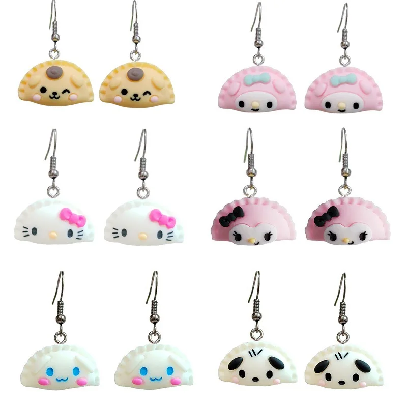 Sanrio Cartoon Character Cinnamoroll Hello Kitty Stud Earrings Resin Dumplings Earrings Fashion Students Anime Accessories Gift